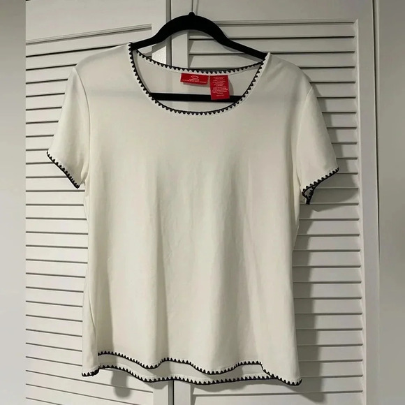 Oscar by Oscar De La Renta Cream and Black Blouse Large - Picture 1 of 10